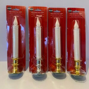 December Home LED Flickering Candle Set 4pc Gold‎ Silver 9in New Timer